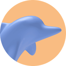 Haptic favicon - a blue bulbous dolphin framed by an orange circle