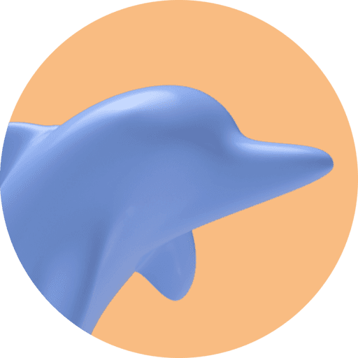 haptic favicon with a blue bulbous dolphin framed by an orange circle