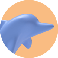 haptic favicon with a blue bulbous dolphin framed by an orange circle