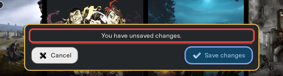 The unsaved-changes card with Cancel and Save changes buttons