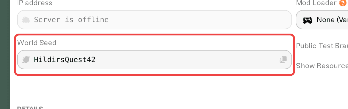 World Seed field in the Basic tab showing the captured seed