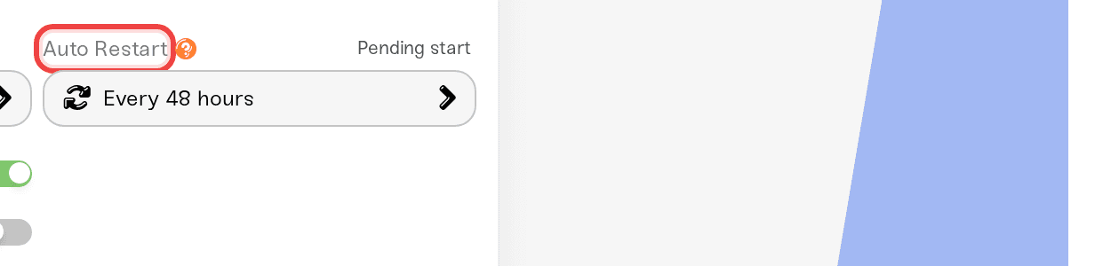 The live hint next to Auto Restart showing when the next restart fires