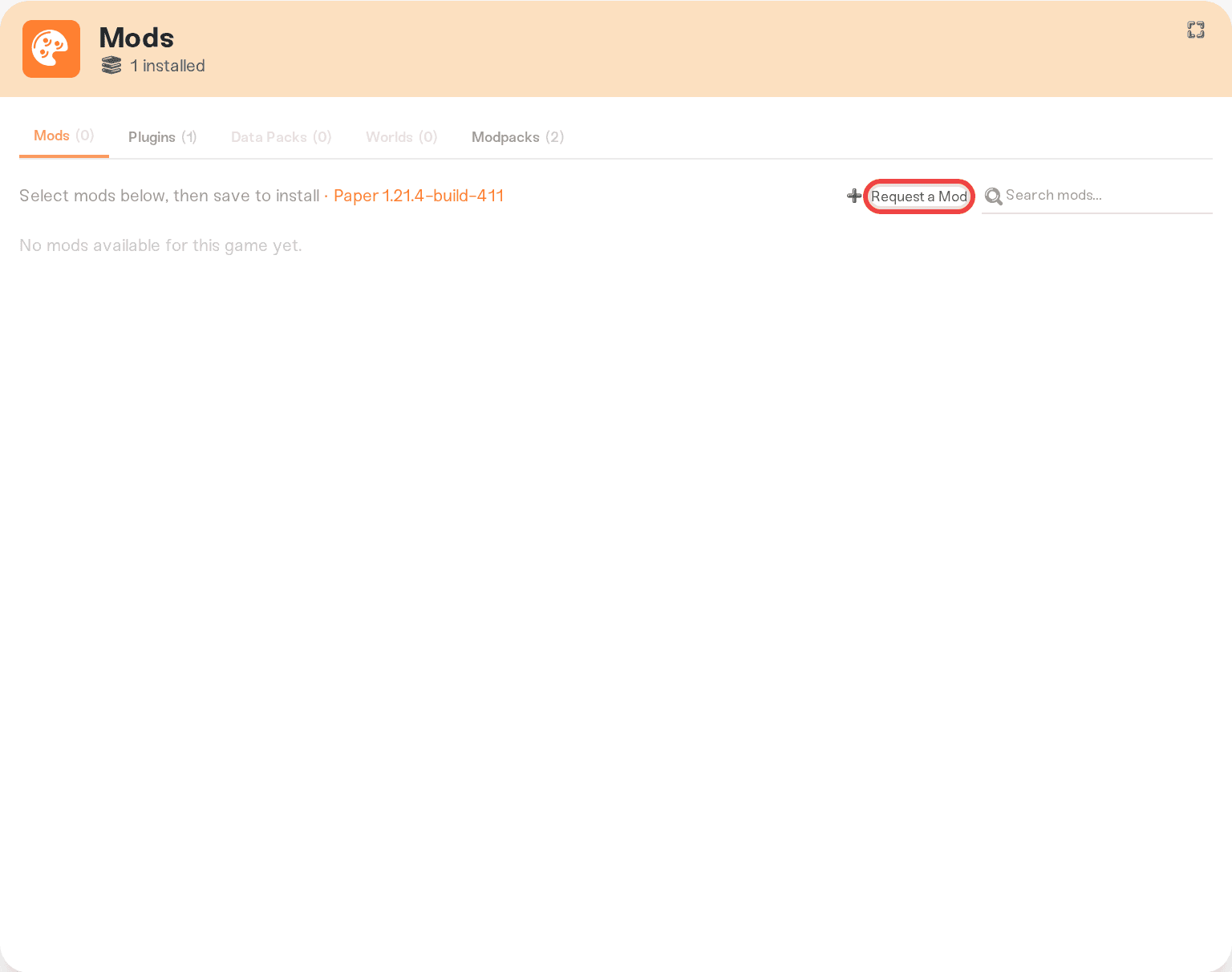 The Request a Mod button in the Mods card