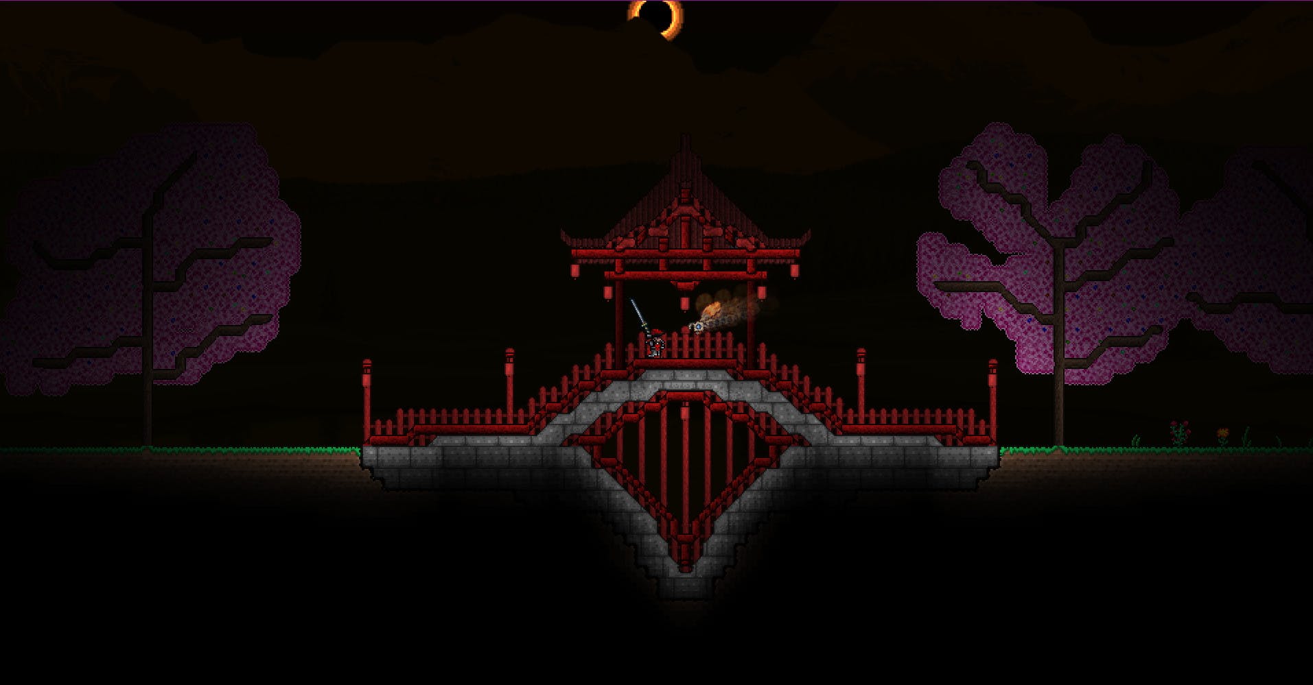 Terraria hero fighting on top of an altar