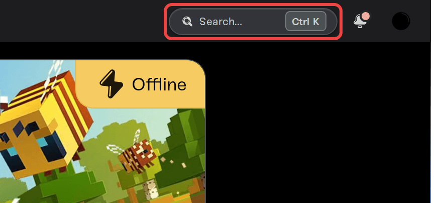The dashboard search box with the keyboard shortcut hint