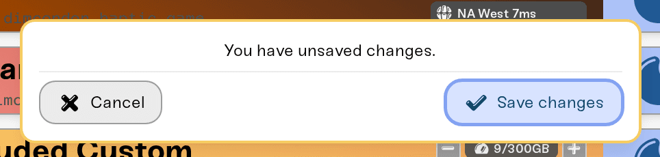 The unsaved-changes card with Cancel and Save changes buttons