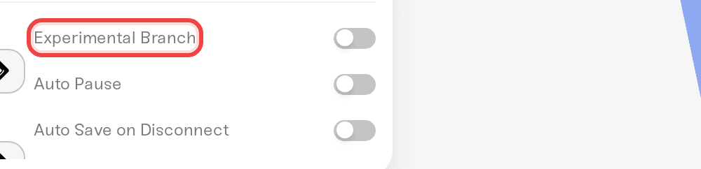 The Experimental Branch checkbox in the Details tab