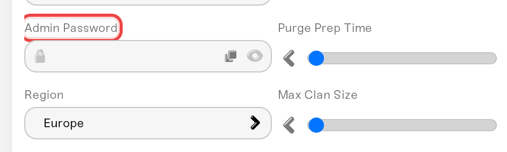 Admin Password field in the Details tab, with the eye icon and copy button