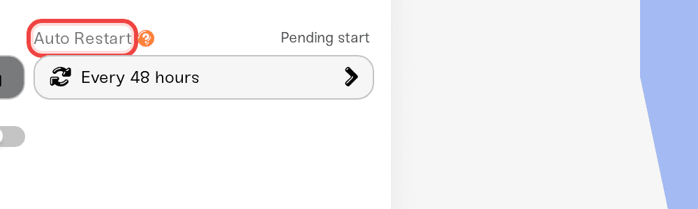 The Auto Restart setting on a Valheim server's Overview card The Auto Restart setting on a Valheim server's Overview card
