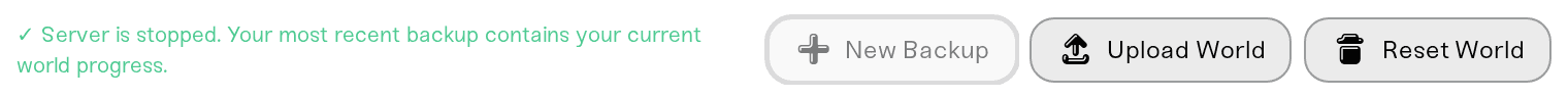 The Reset World button in the Backups card The Reset World button in the Backups card