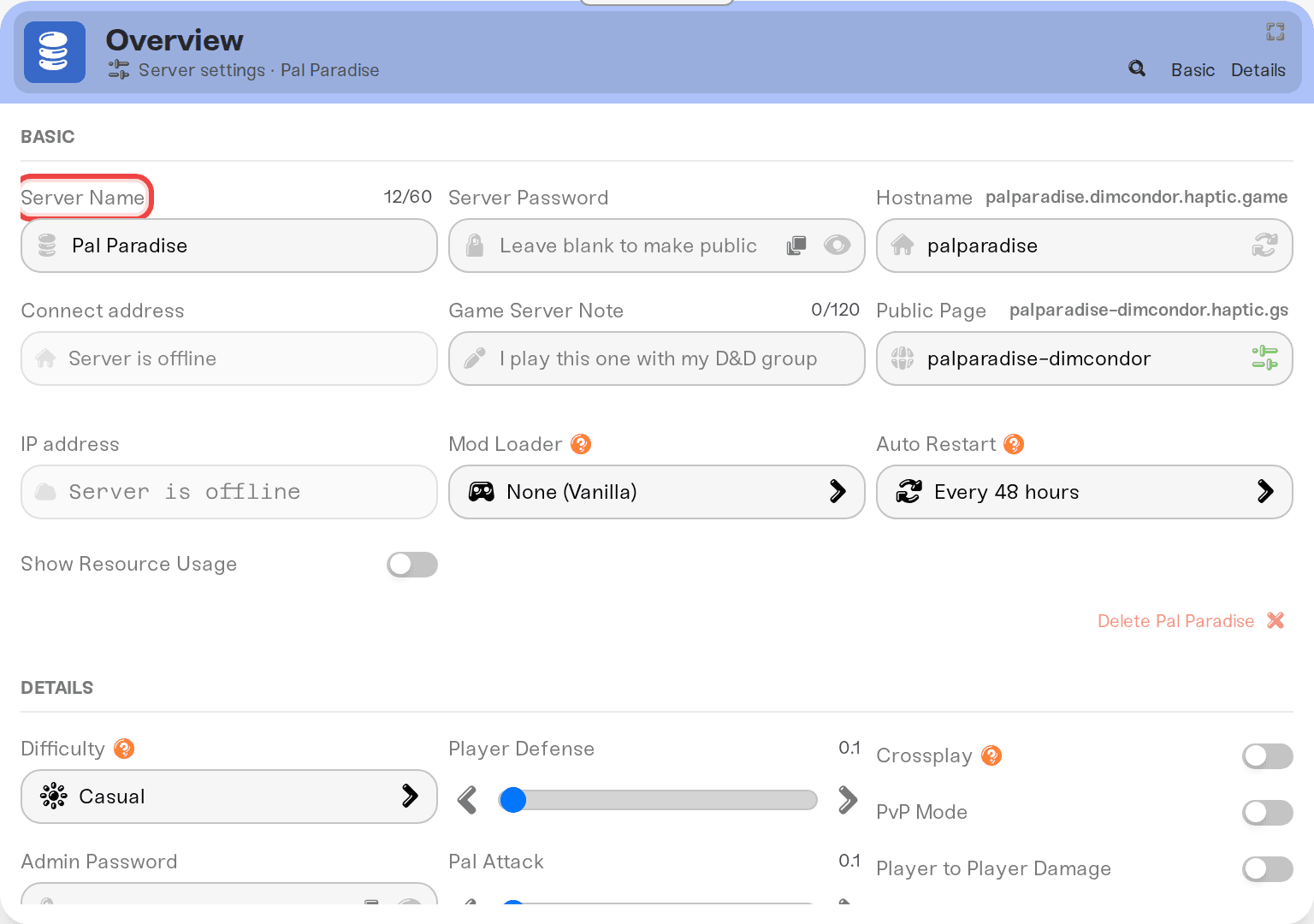The Server Name field in the Basic tab, the name friends search for in the community browser The Server Name field in the Basic tab, the name friends search for in the community browser