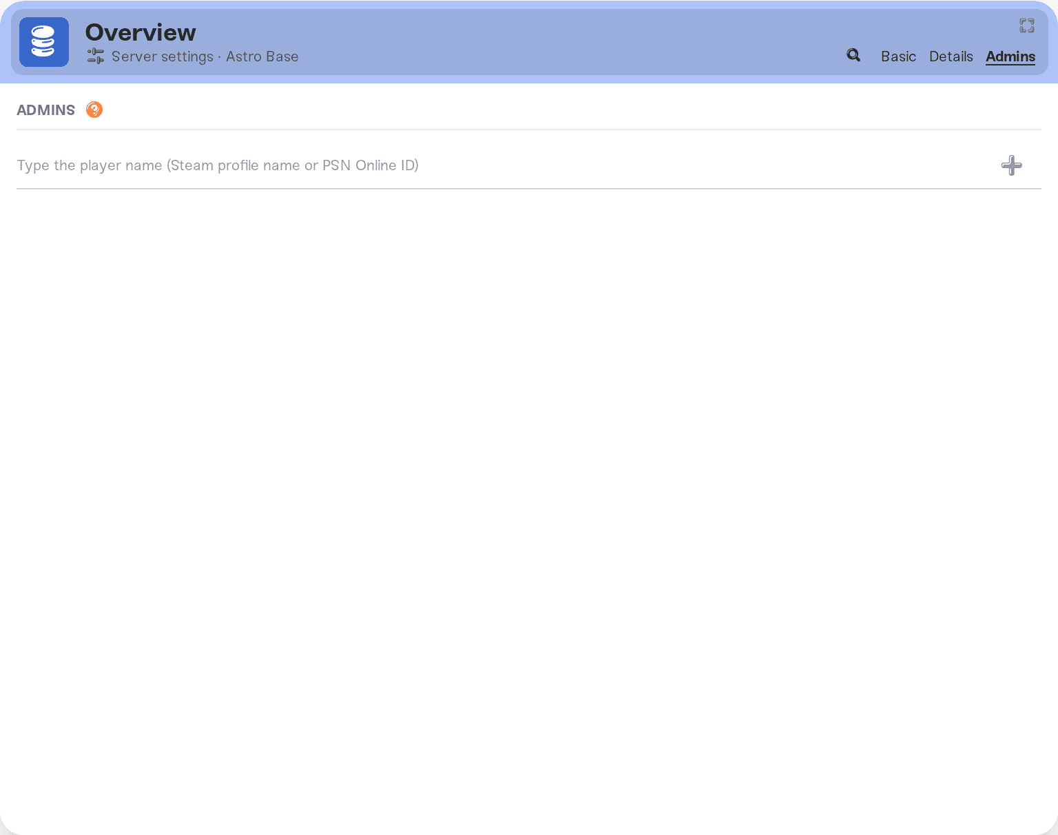 The Admins tab of an Astroneer server The Admins tab of an Astroneer server