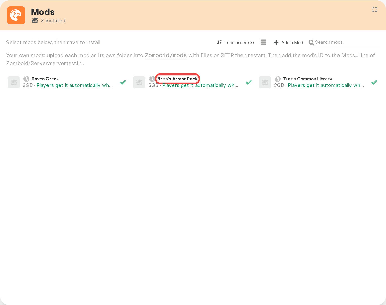 Reach label on a mod row in the Mods card Reach label on a mod row in the Mods card