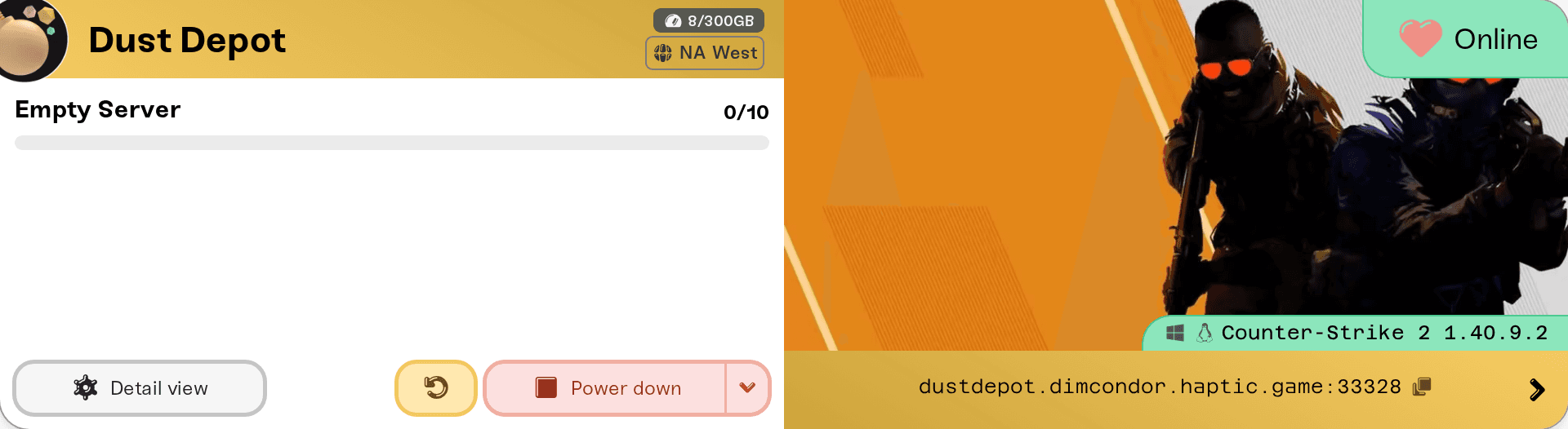 The Restart control on the server card The Restart control on the server card