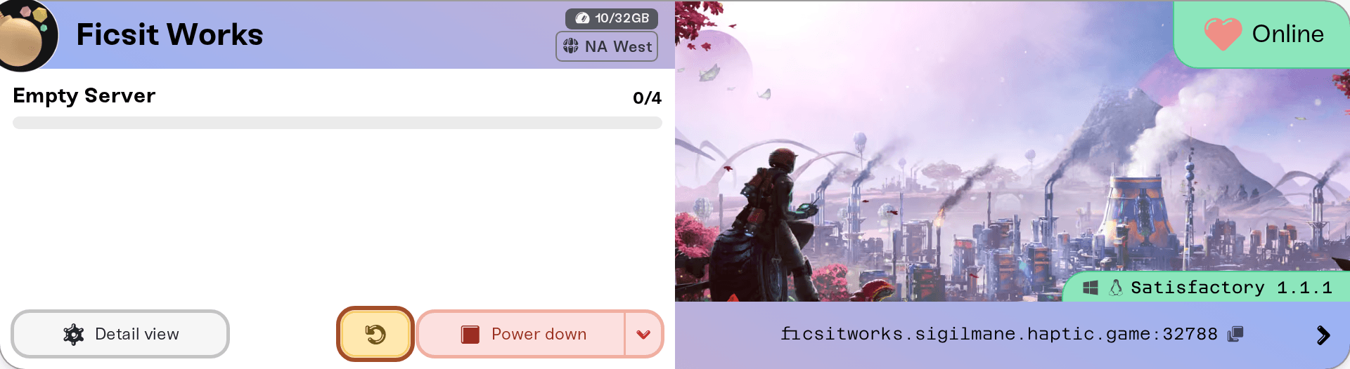 Restart on the server card Restart on the server card