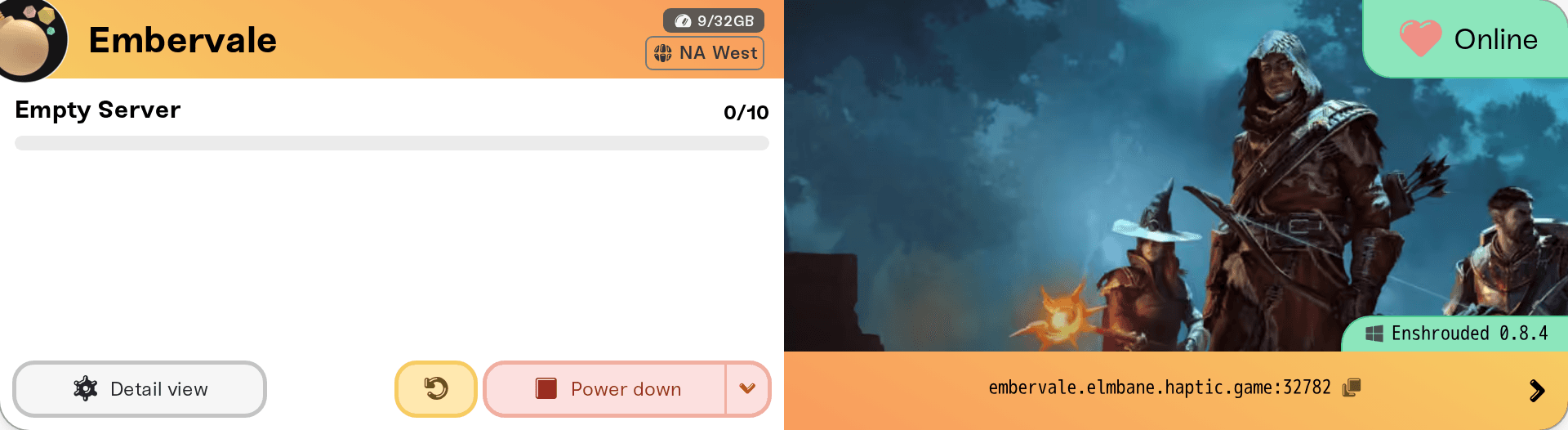 An Enshrouded server's card on My Servers An Enshrouded server's card on My Servers