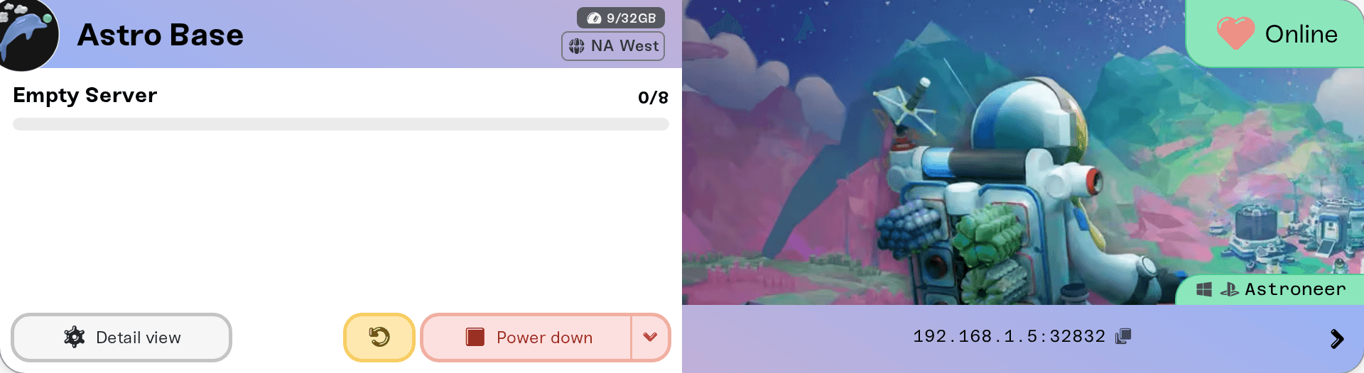 An Astroneer server's card on My Servers, with the address strip at the bottom An Astroneer server's card on My Servers, with the address strip at the bottom