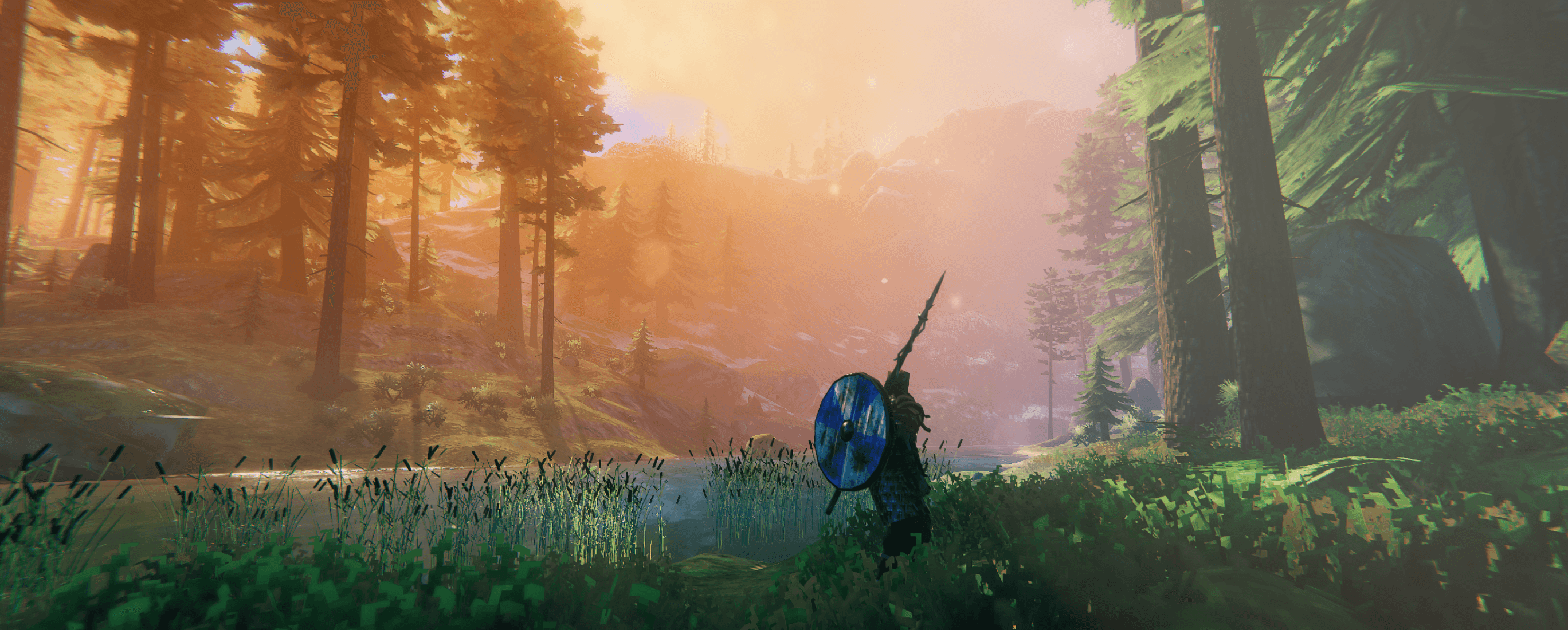 Valheim viking warrior learning the ropes in the forest.