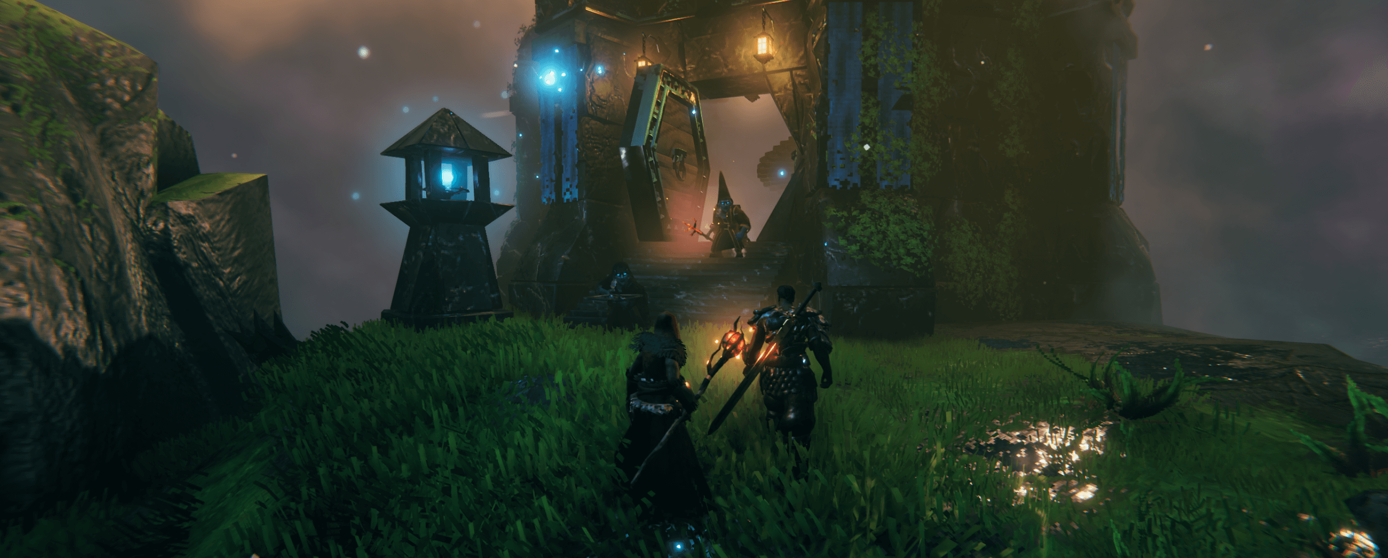 Two vikings on a quest in Valheim to obtain the best loot.