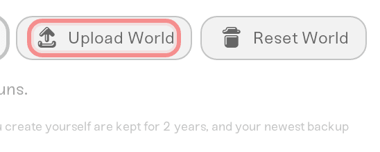 Upload World button in the Backups card of a Satisfactory server Upload World button in the Backups card of a Satisfactory server