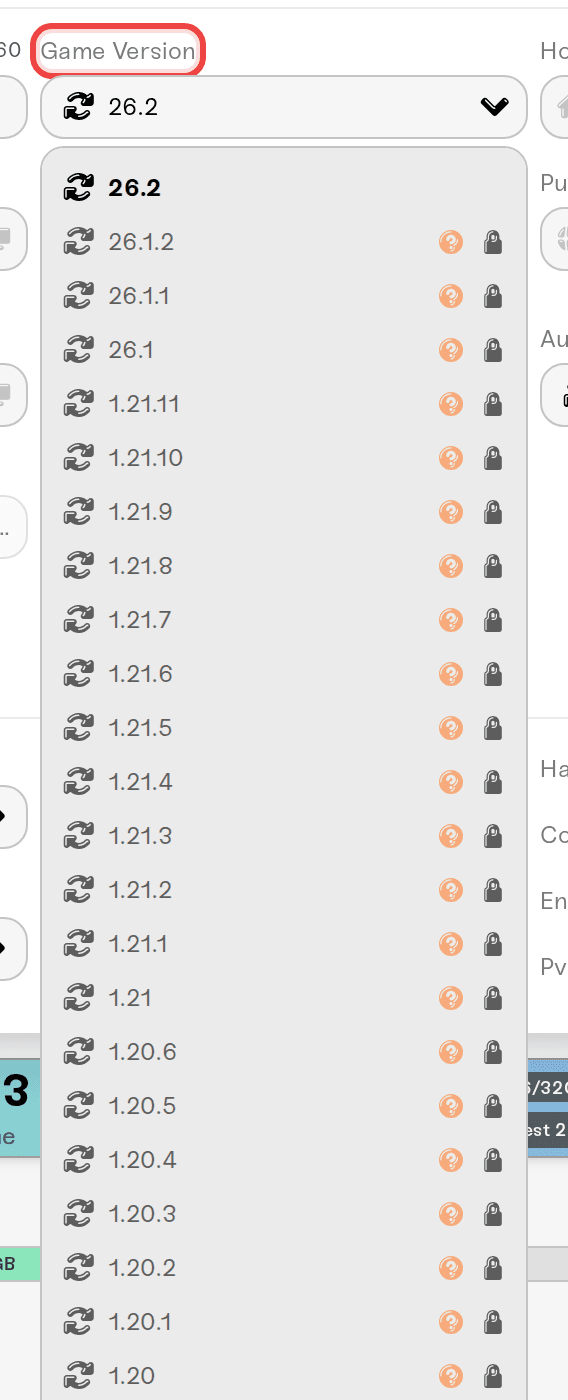Game Version dropdown open on the Overview card Game Version dropdown open on the Overview card