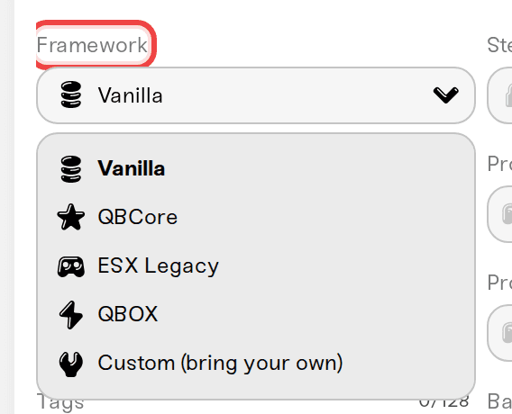 The Framework setting open on Custom (bring your own) The Framework setting open on Custom (bring your own)