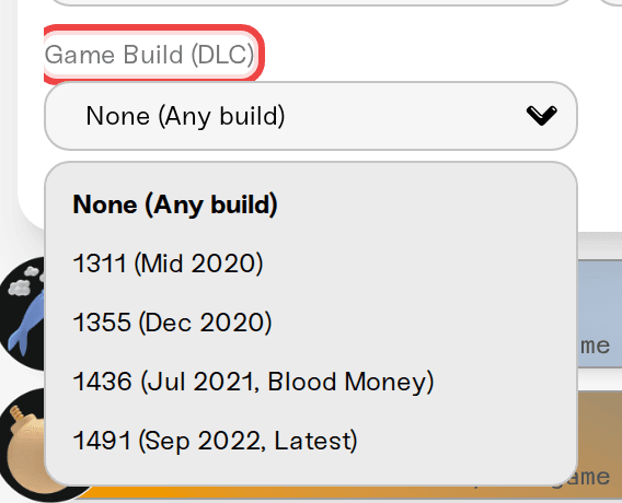 The Game Build (DLC) dropdown open on a RedM server The Game Build (DLC) dropdown open on a RedM server