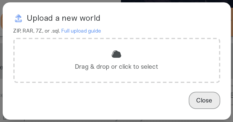 The Upload World dialog on a FiveM server The Upload World dialog on a FiveM server