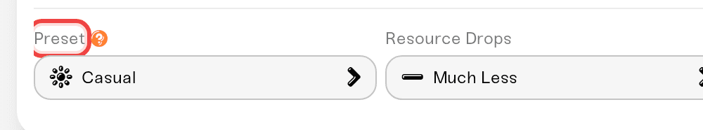 Preset setting with the Normal bundle selected Preset setting with the Normal bundle selected