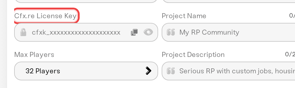 Cfx.re License Key field in the server's settings Cfx.re License Key field in the server's settings