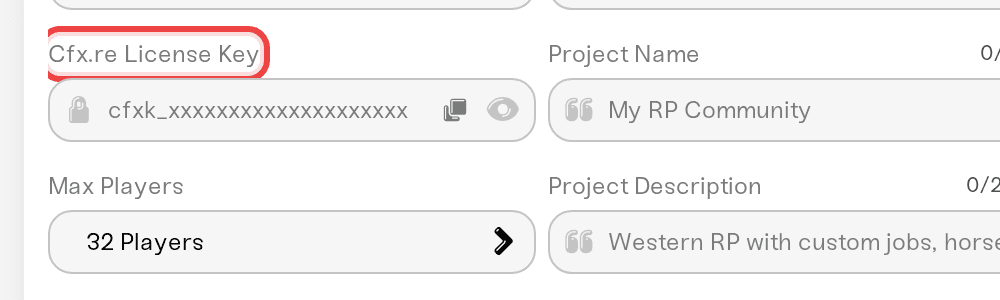 Cfx.re License Key field in the server's Details settings Cfx.re License Key field in the server's Details settings