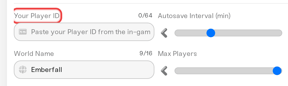 The Your Player ID field in a Dragonwilds server's settings The Your Player ID field in a Dragonwilds server's settings
