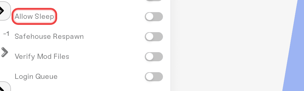The Allow Sleep toggle switched on in the server settings, revealing the Require Sleep toggle below it The Allow Sleep toggle switched on in the server settings, revealing the Require Sleep toggle below it