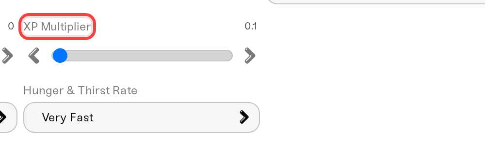 The XP Multiplier slider highlighted in the server settings, set to 1