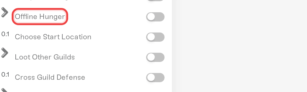 Offline Hunger checkbox in the Palworld server settings Details section
