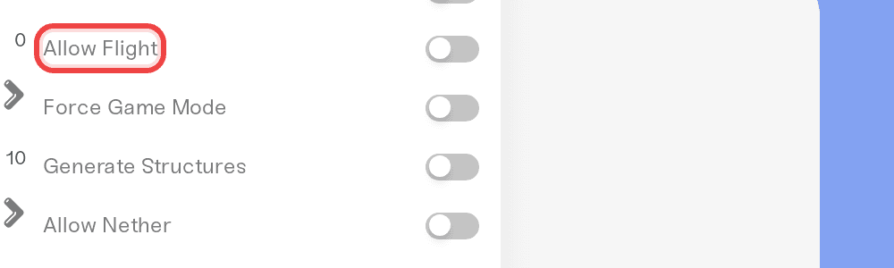 The Allow Flight toggle on the Details tab of the Overview card, switched off The Allow Flight toggle on the Details tab of the Overview card, switched off