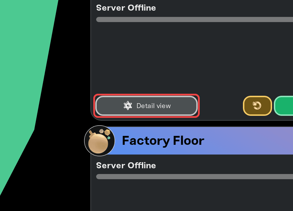 The Detail view button on a server card The Detail view button on a server card