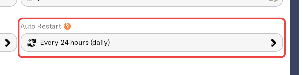 Auto Restart set to Every 24 hours (daily) in the Overview settings Auto Restart set to Every 24 hours (daily) in the Overview settings