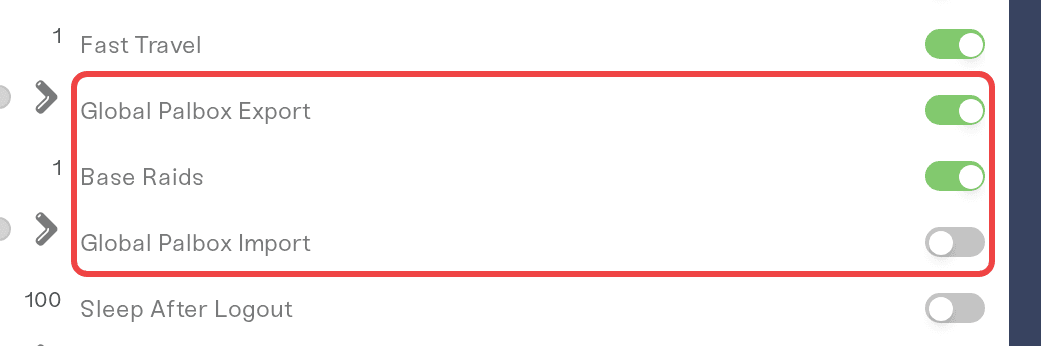Global Palbox Export on and Import off, the default that blocks incoming transfers Global Palbox Export on and Import off, the default that blocks incoming transfers