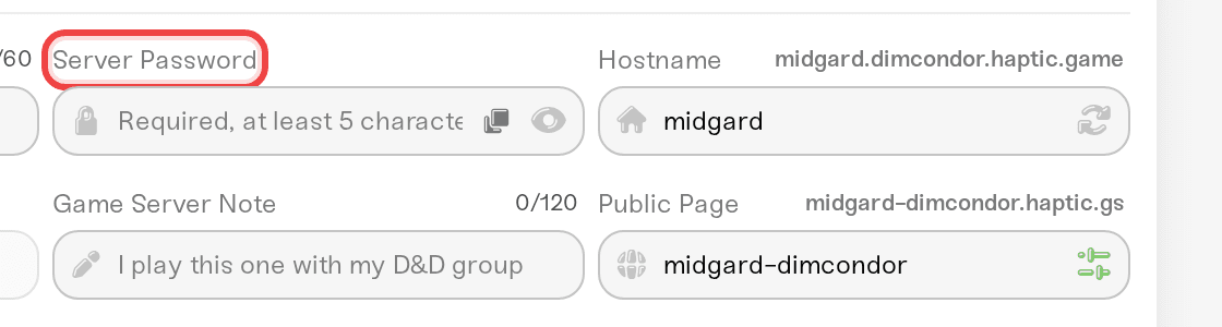 The Server Password field in the Basic tab of the Overview card The Server Password field in the Basic tab of the Overview card