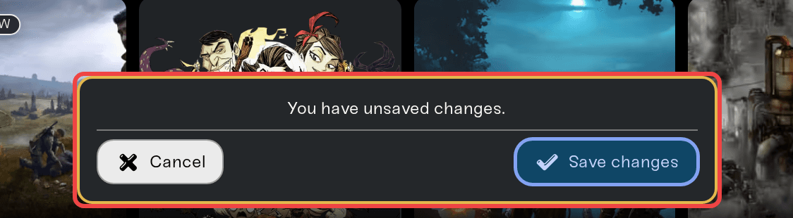 The unsaved changes card with the Cancel and Save changes buttons