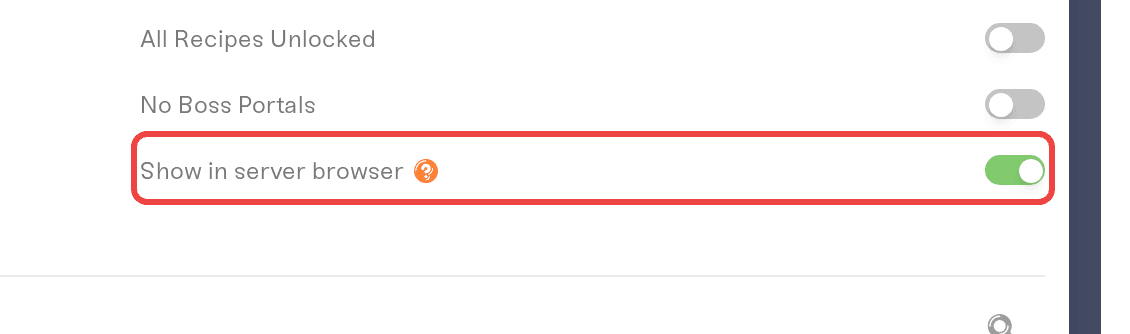 The Show in server browser setting that controls Community list visibility The Show in server browser setting that controls Community list visibility