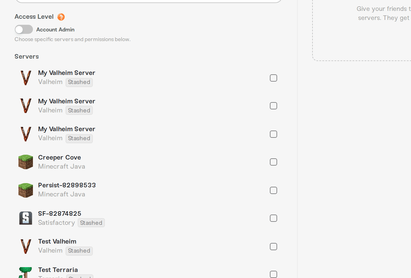 The Access Level section of the Invite a Friend form The Access Level section of the Invite a Friend form