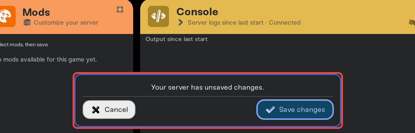 The unsaved changes popup with the Save changes button The unsaved changes popup with the Save changes button