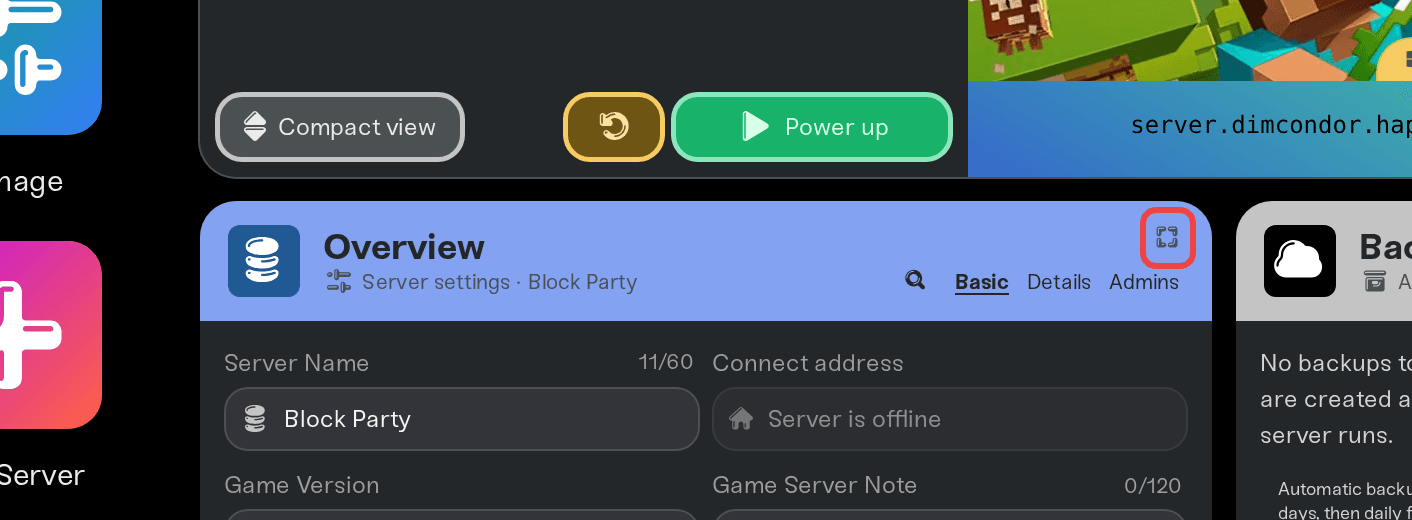 The Overview card header with the expand control highlighted The Overview card header with the expand control highlighted
