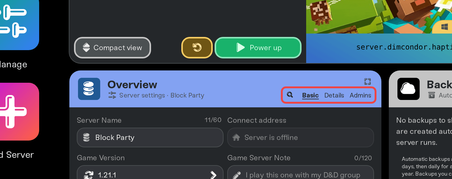 The Basic and Details tabs in the Overview card title bar The Basic and Details tabs in the Overview card title bar