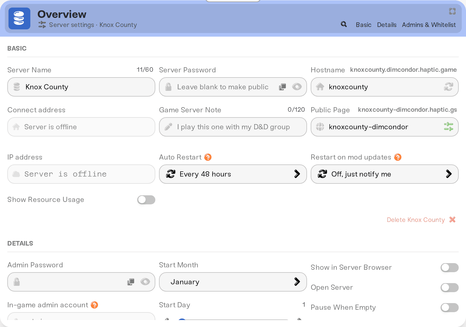 Server settings showing the PVP and PVP Safety System toggles with the Players Visible on Map dropdown highlighted