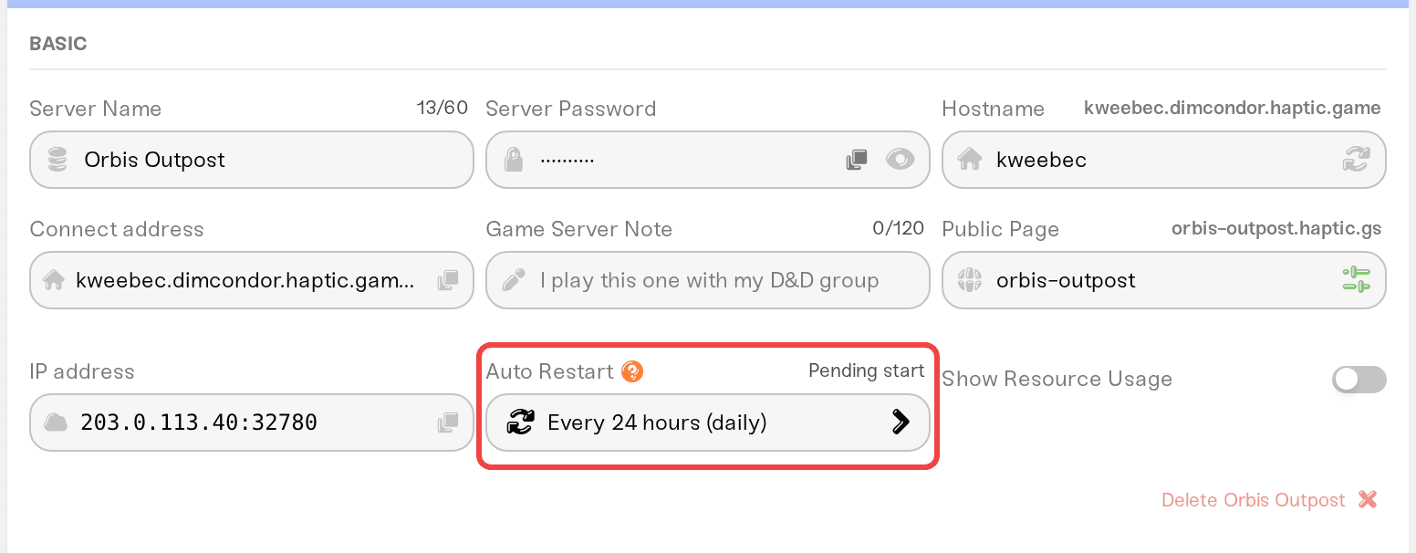 Auto Restart set to Every 24 hours (daily) in the Overview settings Auto Restart set to Every 24 hours (daily) in the Overview settings