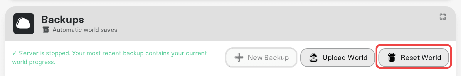 Reset World in the Backups card, which resets both maps at once Reset World in the Backups card, which resets both maps at once