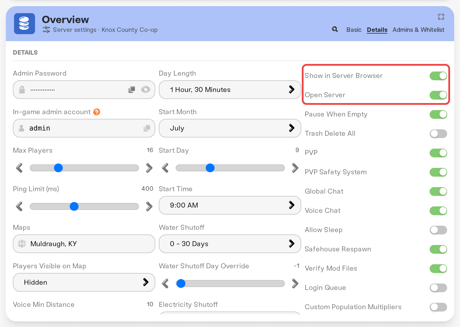 The Show in Server Browser and Open Server settings in the Details tab The Show in Server Browser and Open Server settings in the Details tab
